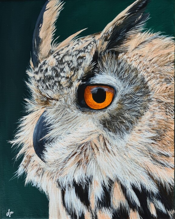 Painting titled "Acrylic painting Owl" by Denise Martens Art, Original Artwork, Acrylic