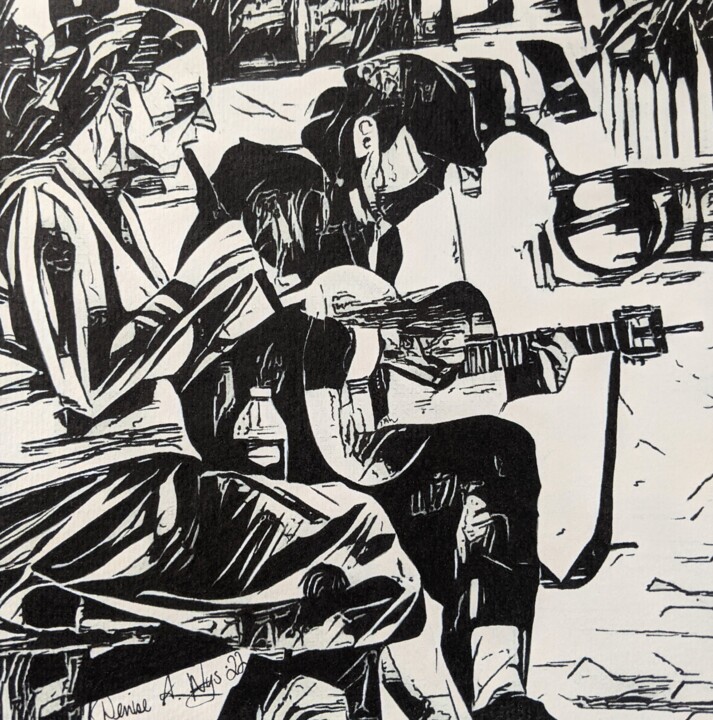 Drawing titled "STREET BUSKERS 01" by Denise Nys, Original Artwork, Ink