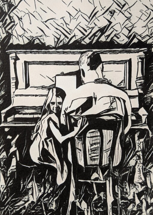 Zeichnungen mit dem Titel "ME AND MY DAD AT TH…" von Denise Nys, Original-Kunstwerk, Tinte