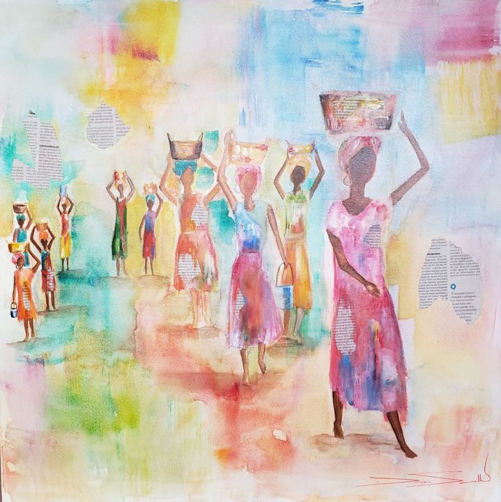 Pintura intitulada "Lavadeiras" por Denise Serralheiro, Obras de arte originais, Aquarela