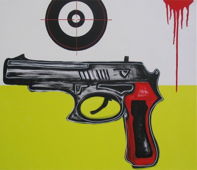 Painting titled "gun" by Denise Willem, Original Artwork, Oil