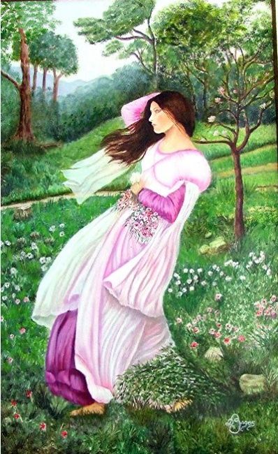 Peinture intitulée "La belle dans le ve…" par Denilou, Œuvre d'art originale, Huile