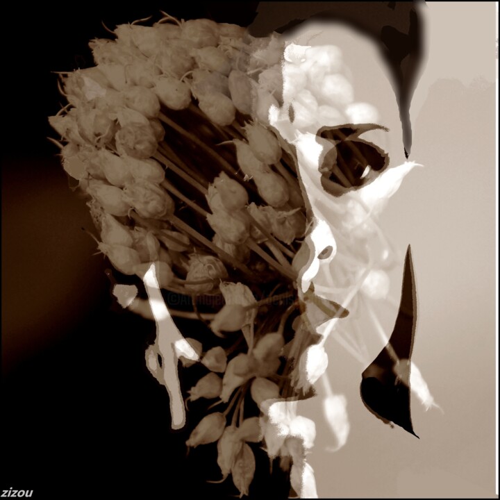 Photographie intitulée "Mi femme mi fleur." par Denise Arsac Coustoulin, Œuvre d'art originale, Photographie manipulée