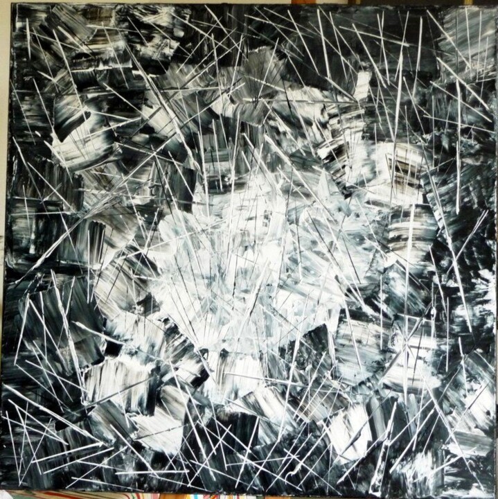 Peinture intitulée "MIKADO NOIR" par Denise Hustache, Œuvre d'art originale, Acrylique