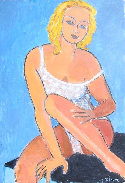 Painting titled "femme assise" by Denise Jouve, Original Artwork, Acrylic