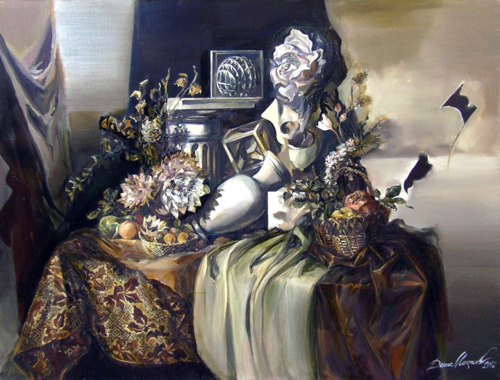 Картина под названием "Натюрморт с цветком…" - Денис Мациевский, Подлинное произведение искусства, Масло