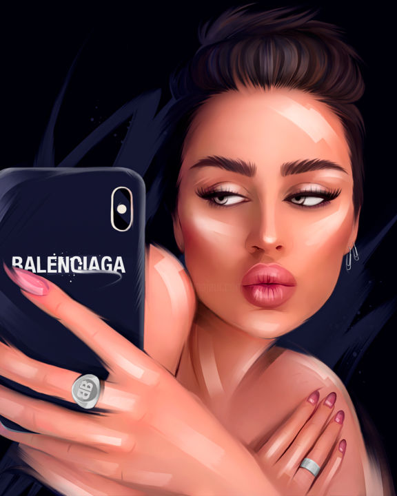 Цифровое искусство под названием "Fashion Selfie Girl" - Денис Свит, Подлинное произведение искусства, Цифровая живопись