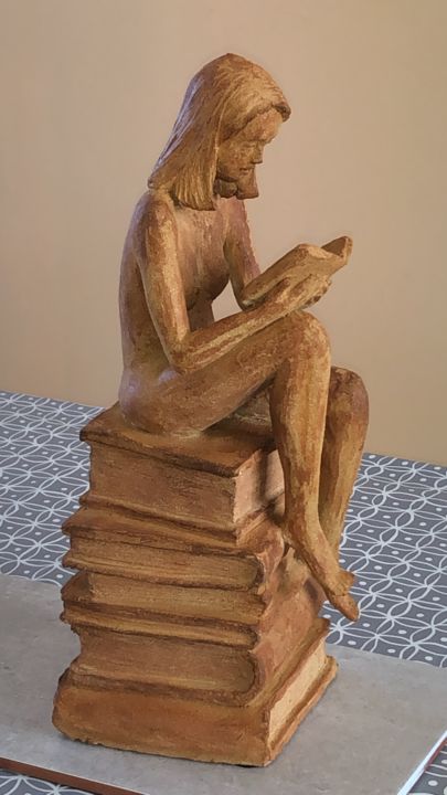 Scultura intitolato "la lecture" da Denis Thebaudeau, Opera d'arte originale, Terracotta
