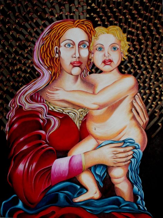 Pittura intitolato "mother-and-child.jpg" da Denni, Opera d'arte originale, Olio