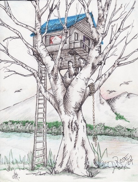 图画 标题为“Treehouse” 由Dennis Rose, 原创艺术品