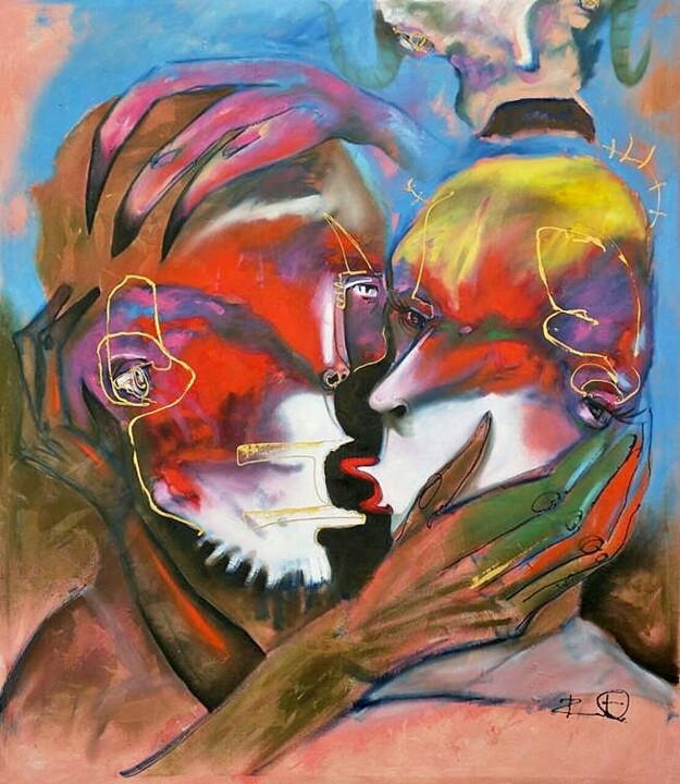Pintura titulada "el beso" por Dennys Santos Diaz, Obra de arte original, Tinta