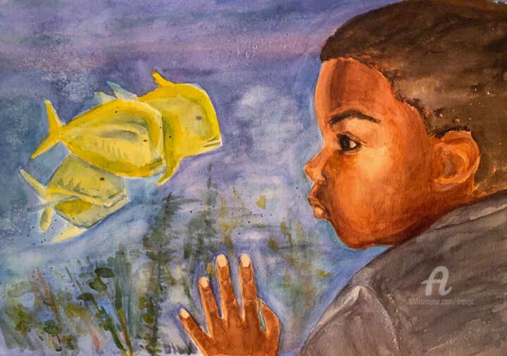 Peinture intitulée "Langston and the Fi…" par Deborah Paige Jackson, Œuvre d'art originale, Aquarelle