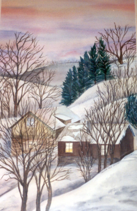 Painting titled "Maryland Snow" by Deborah Paige Jackson, Original Artwork, Watercolor Mounted on Other rigid panel