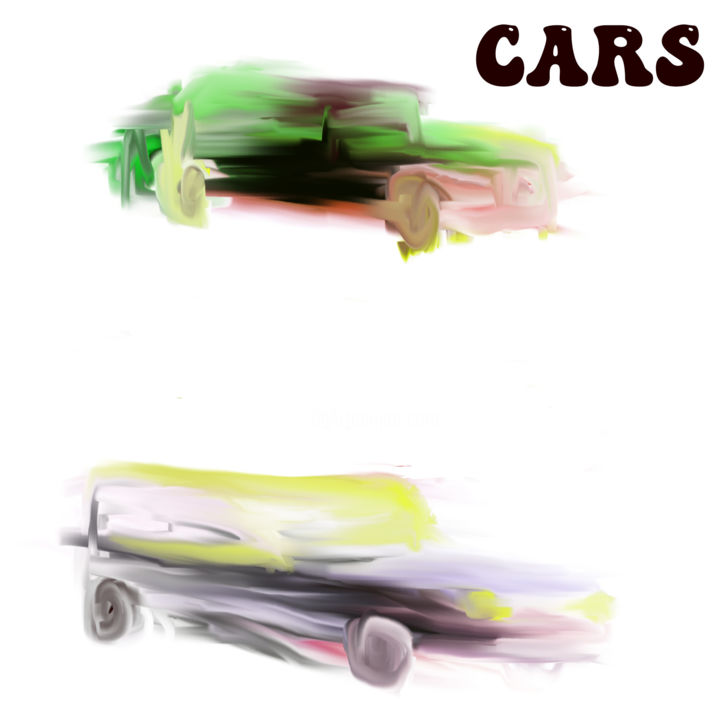 Digital Arts titled "car2" by Weirdo Apache, Original Artwork, Digital Painting Mounted on Wood Panel