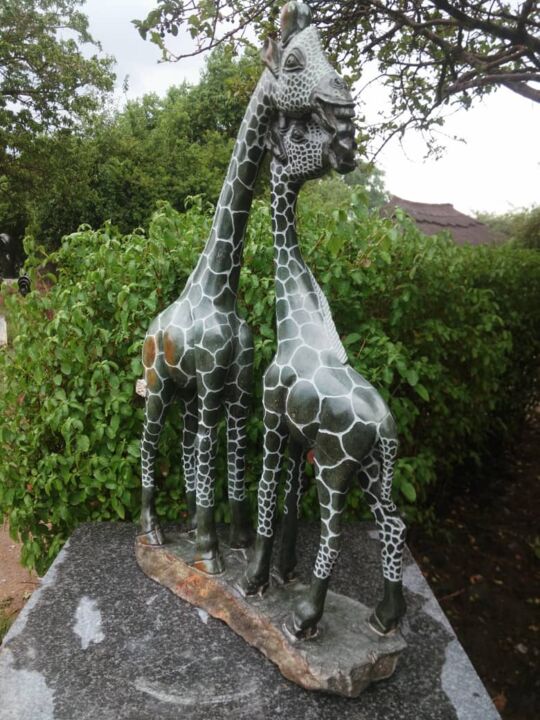 Sculpture titled "Two Giraffe Lovers" by Dereck Fombe, Original Artwork, Stone