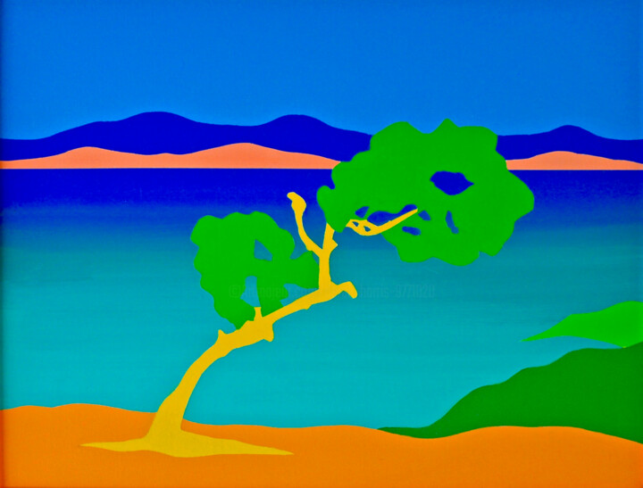 Digitale Kunst getiteld "Leaning Tree Akamas" door Derek Harris, Origineel Kunstwerk, Digitale afdruk