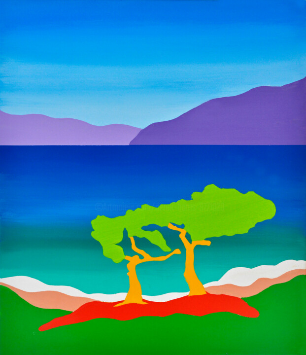 Arte digital titulada "Two Trees in the Ak…" por Derek Harris, Obra de arte original, Impresión digital