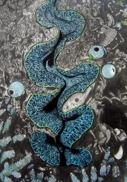 Peinture intitulée "Blue Clam" par Derek Hobbs, Œuvre d'art originale