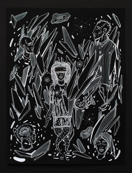 Drawing titled "White on Black seri…" by Sergei Dergaev, Original Artwork, Gel pen