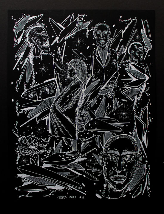 Disegno intitolato "White on Black seri…" da Sergei Dergaev, Opera d'arte originale, Penna gel