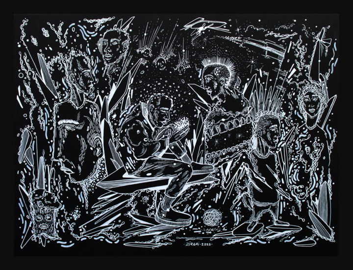 Рисунок под названием "White on Black seri…" - Sergei Dergaev, Подлинное произведение искусства, Гелевая ручка