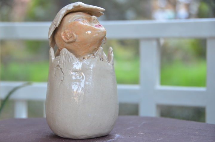 Sculpture titled "Egg Man" by Derinsu Yener, Original Artwork, Ceramics