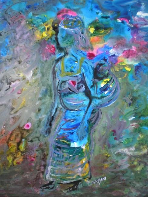 Painting titled "Mother with child /…" by Abdoul-Ganiou Dermani, Original Artwork