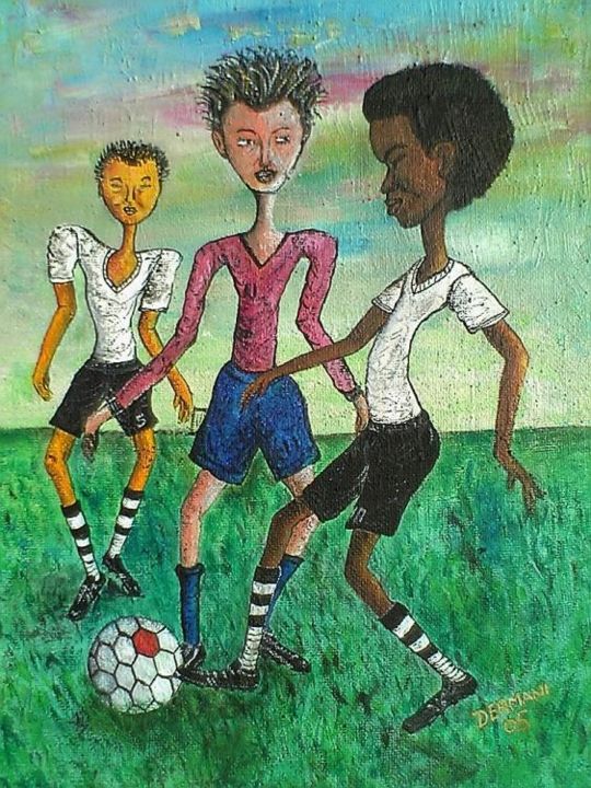 Painting titled "Les joueurs du foot…" by Abdoul-Ganiou Dermani, Original Artwork