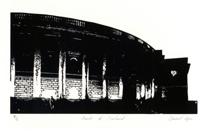 「Bank of Ireland」というタイトルの製版 Dermot Ryanによって, オリジナルのアートワーク, Linocuts