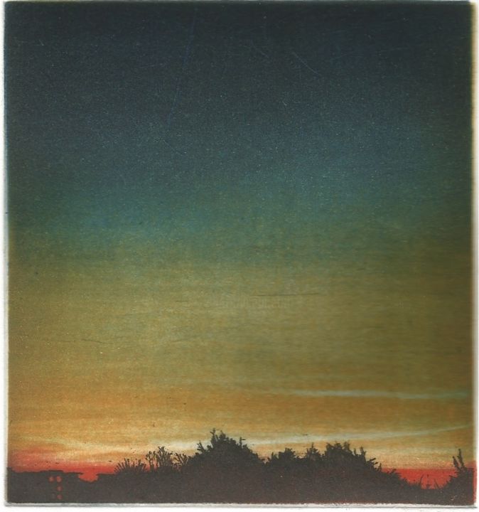 Printmaking titled ""Treetops"" by Dermot Ryan, Original Artwork, Etching
