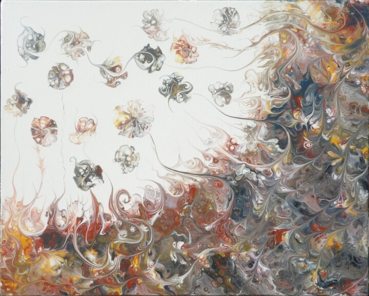 Pintura titulada "Floraison solaire" por Derollepot, Obra de arte original, Acrílico Montado en Bastidor de camilla de madera