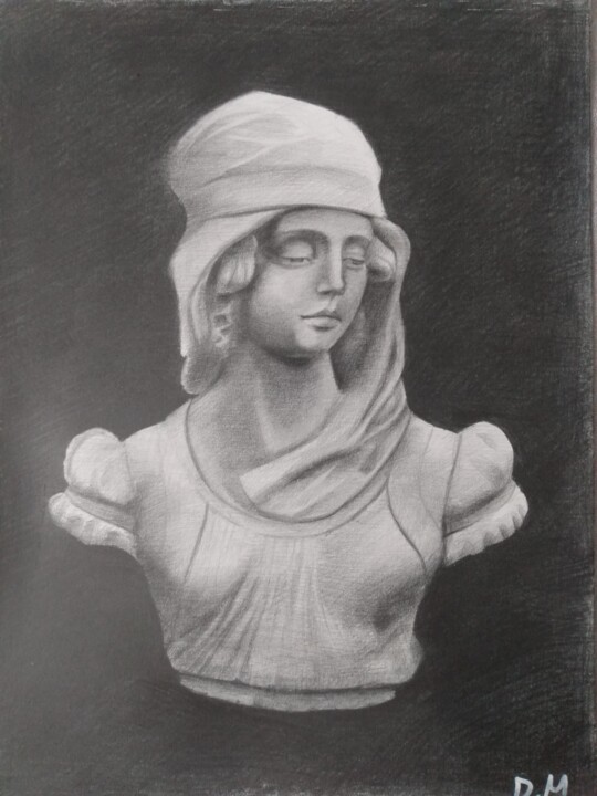 Dessin intitulée "Statue buste de fem…" par Déryck Maindron, Œuvre d'art originale, Graphite