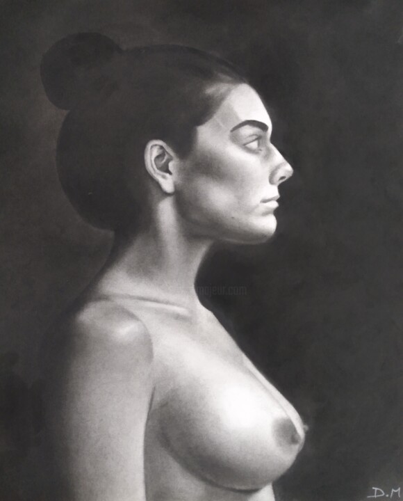 Drawing titled "La femme" by Déryck Maindron, Original Artwork, Charcoal