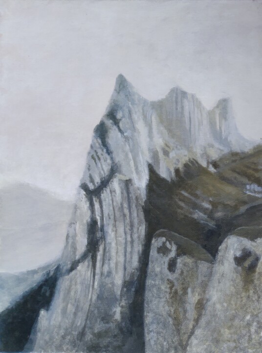 Painting titled "Montagne lunaire" by Déryck Maindron, Original Artwork, Gouache