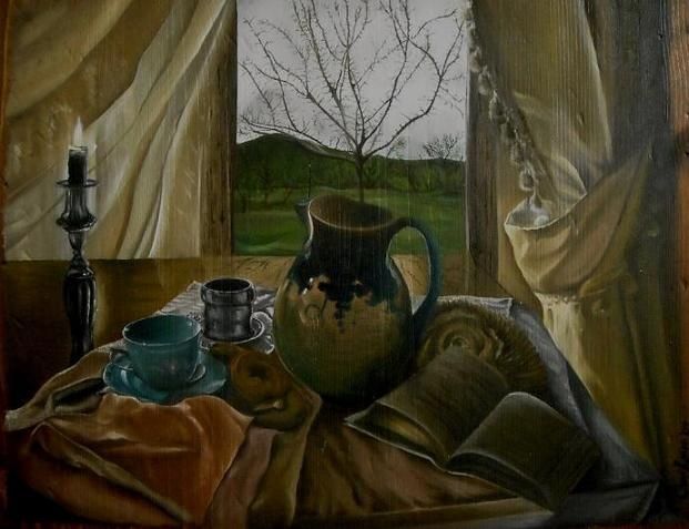 Painting titled "colazione d'inverno" by My Artwork, Original Artwork, Oil