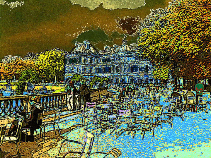 Digitale Kunst getiteld "Paris, la terrasse…" door René Desenne, Origineel Kunstwerk, Anders