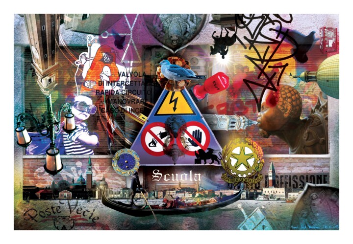 Digital Arts titled "Scuola Di Vita" by Desforges Rupert, Original Artwork, Photo Montage Mounted on Wood Stretcher frame