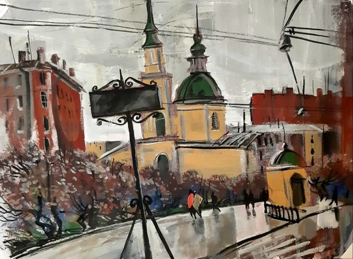 Painting titled "Серый день на Фонта…" by Aleksandr Kriukov, Original Artwork, Tempera