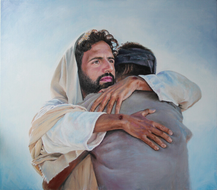 Картина под названием "Jesus the Comforter…" - Katerina Kariukova, Подлинное произведение искусства, Масло