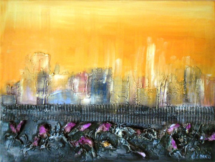 Painting titled "The  flowers city" by Designlipe, Original Artwork, Oil