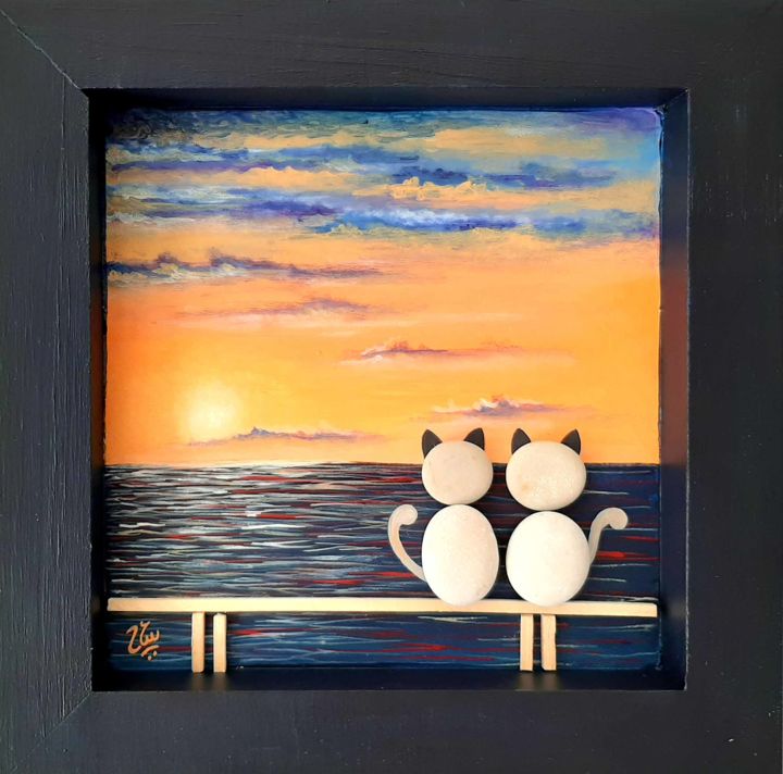 Painting titled "Couché de soleil" by Les Pinceaux D'Alice, Original Artwork, Acrylic