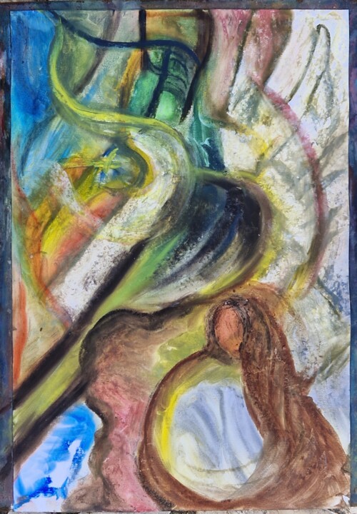 Malerei mit dem Titel "Mutter Erde Corleone" von Franziska Van Der Geest, Original-Kunstwerk, Pastell
