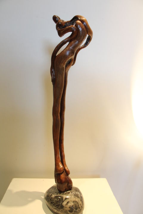 Sculpture titled "Corps aux jambes él…" by Stéphane Desmaris, Original Artwork, Wood