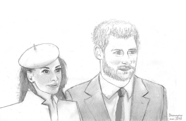 Arts numériques intitulée "Prince Harry & Mégh…" par Desnoyers, Œuvre d'art originale, Crayon