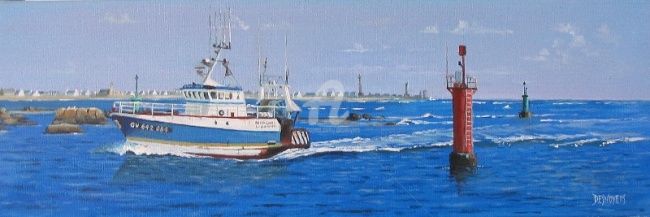 Peinture intitulée "Retour de pêche de…" par Desnoyers, Œuvre d'art originale