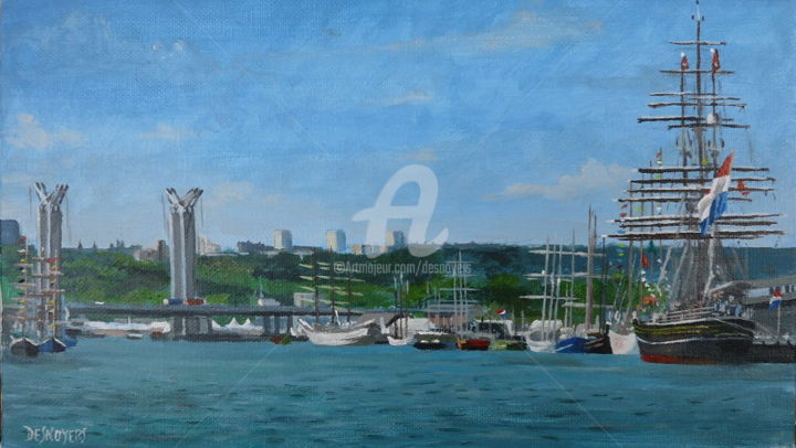 Painting titled "Armada-2013 - Pont-…" by Desnoyers, Original Artwork, Oil