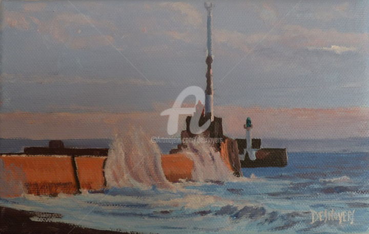 Malarstwo zatytułowany „L'entrée du port du…” autorstwa Desnoyers, Oryginalna praca, Akryl