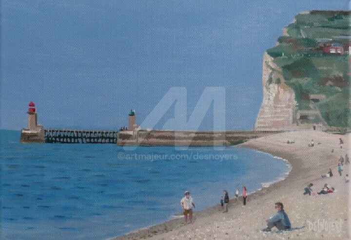 Peinture intitulée "Plage à Fécamp" par Desnoyers, Œuvre d'art originale, Acrylique