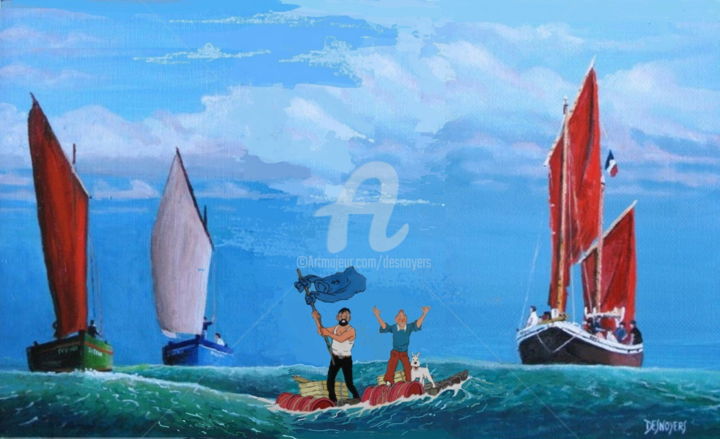 Arts numériques intitulée "Voiliers & Tintin" par Desnoyers, Œuvre d'art originale, Photo montage