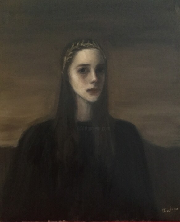 Malerei mit dem Titel "The girl with the g…" von Despoina Kantere, Original-Kunstwerk, Öl
